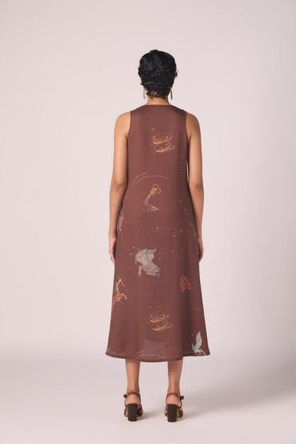 Saira Brown Zodiac Print Maxi Dress
