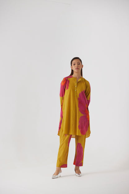 PINK MUSTARD POPPIES SHORT KURTA SET