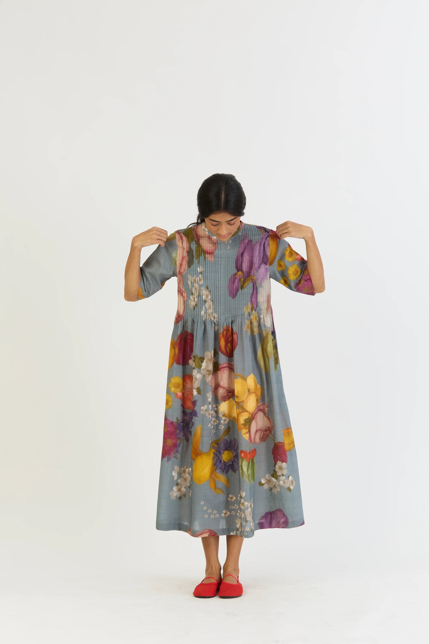 Indigo Rose Pintucks Dress