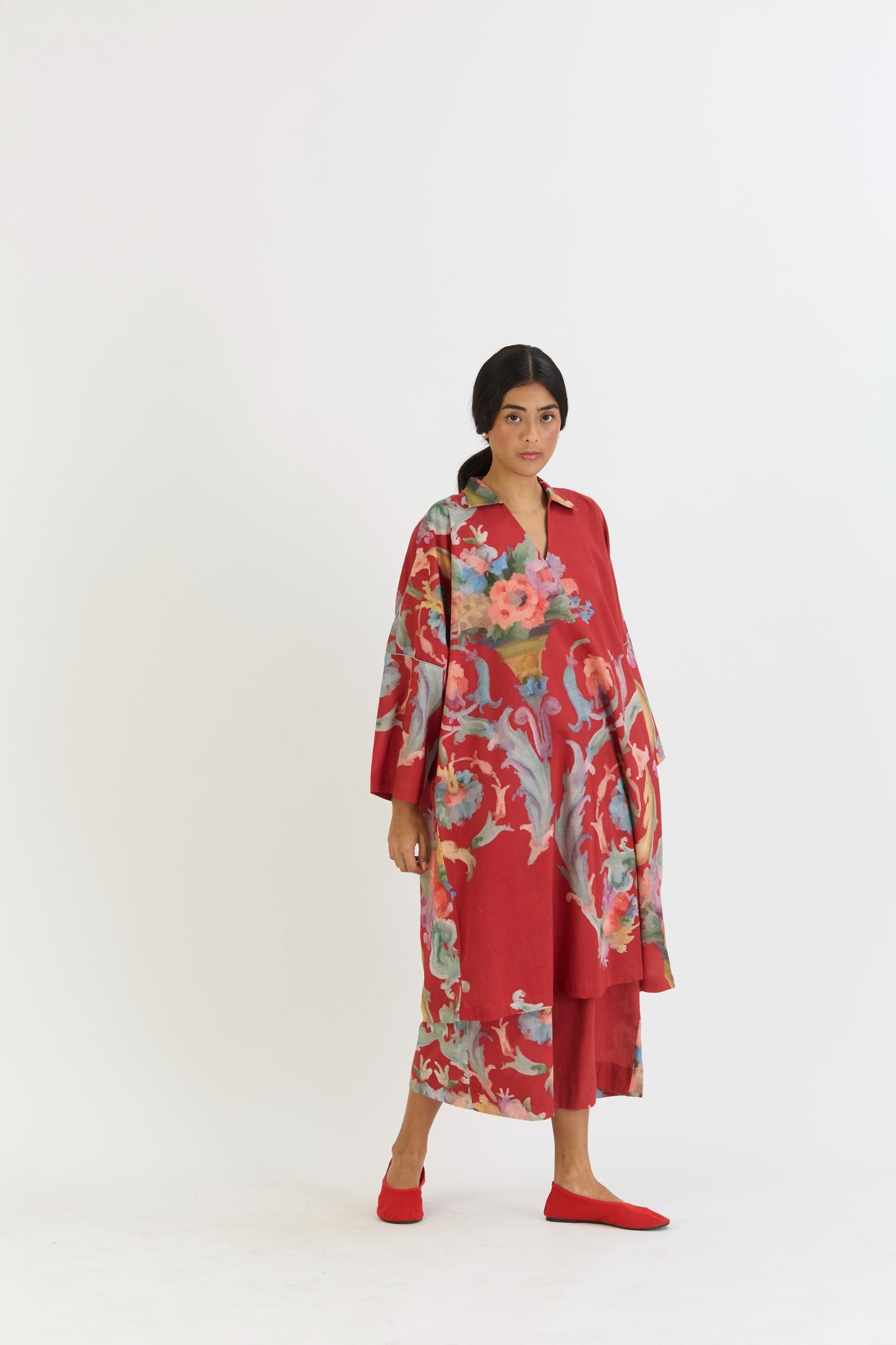 Cranberry Cotton Kaftan Set