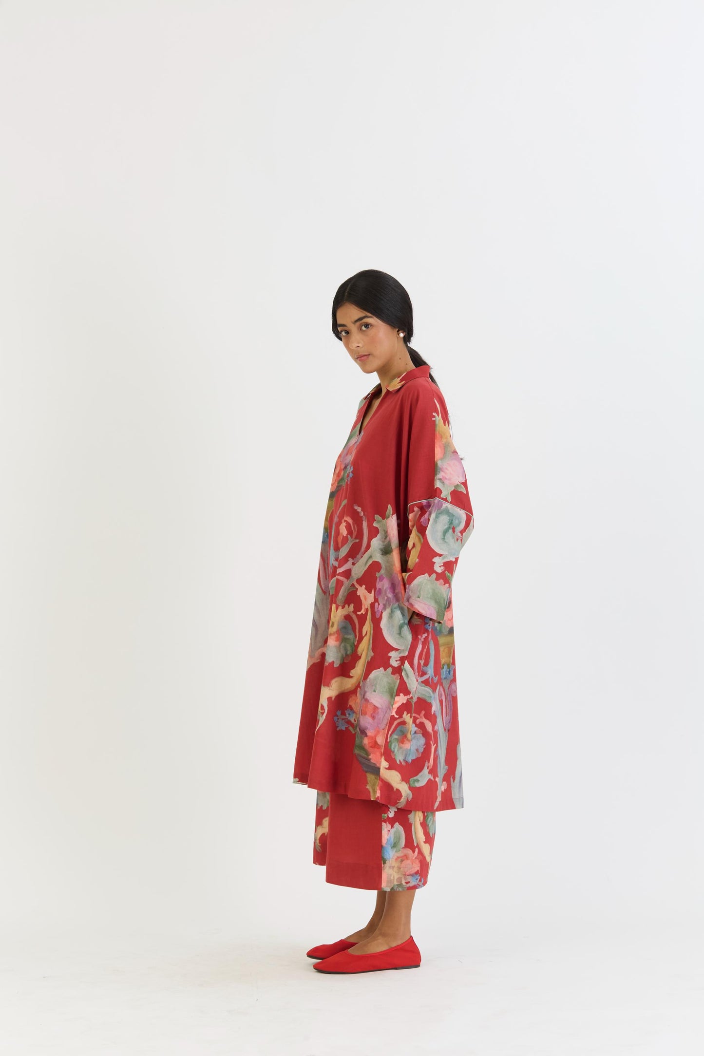 Cranberry Cotton Kaftan Set