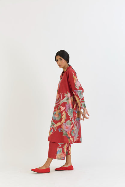 Cranberry Cotton Kaftan Set