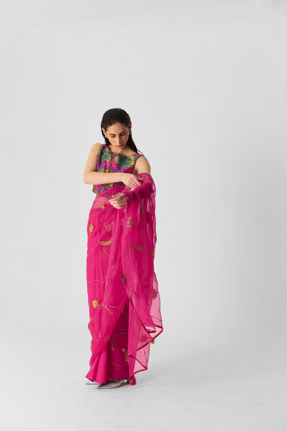 Pink Embroidered Saree