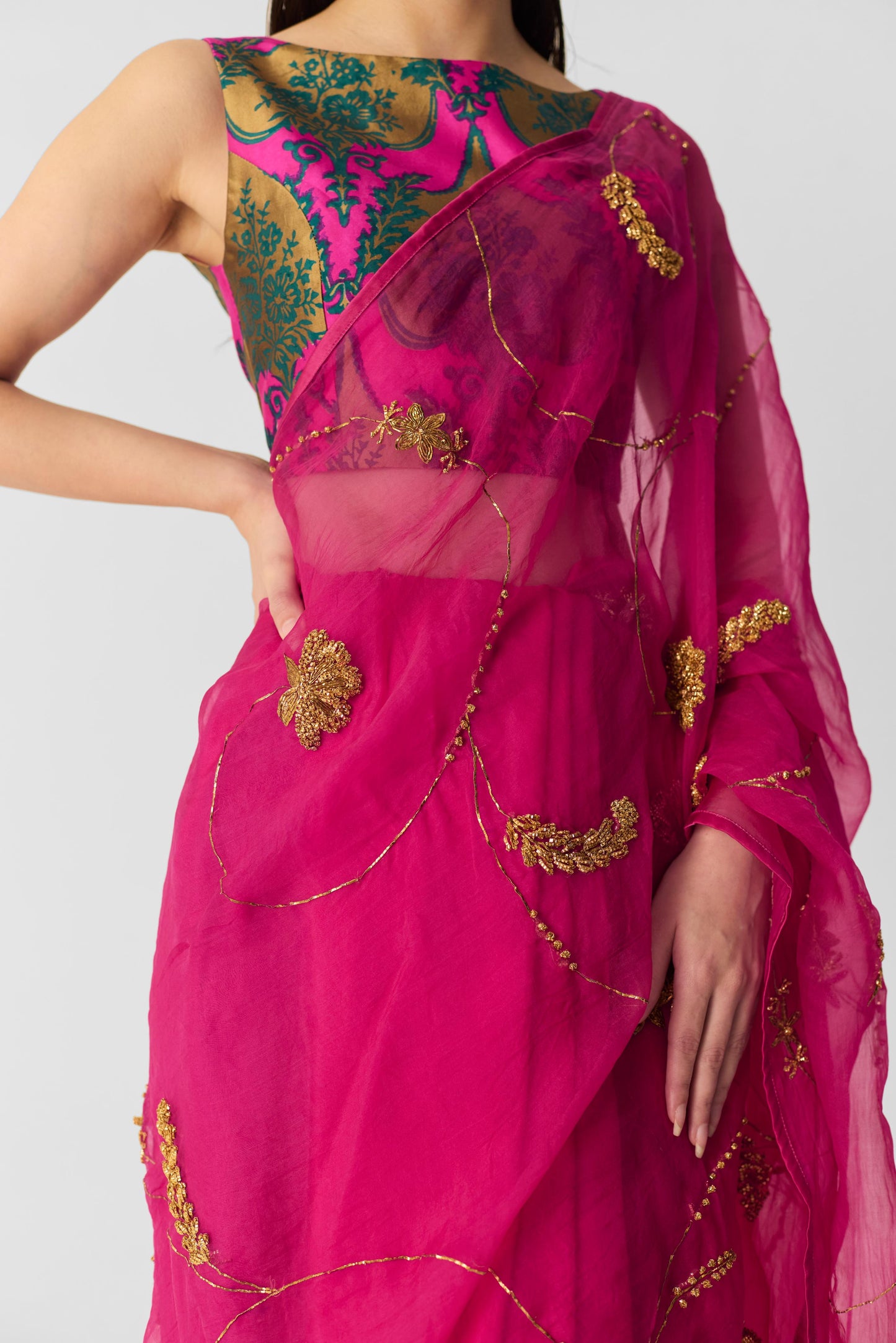 Pink Embroidered Saree