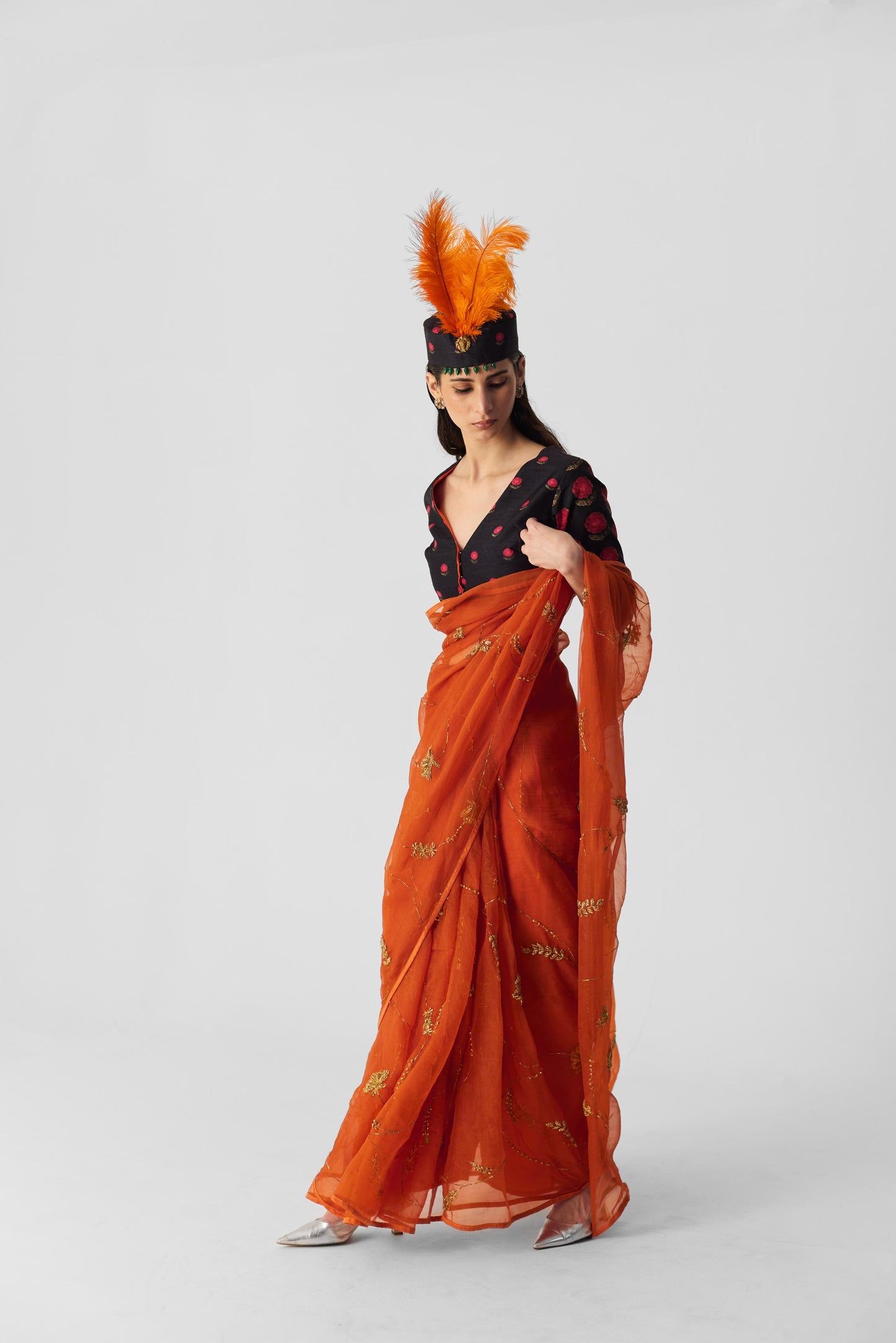 Orange Embroidered Saree