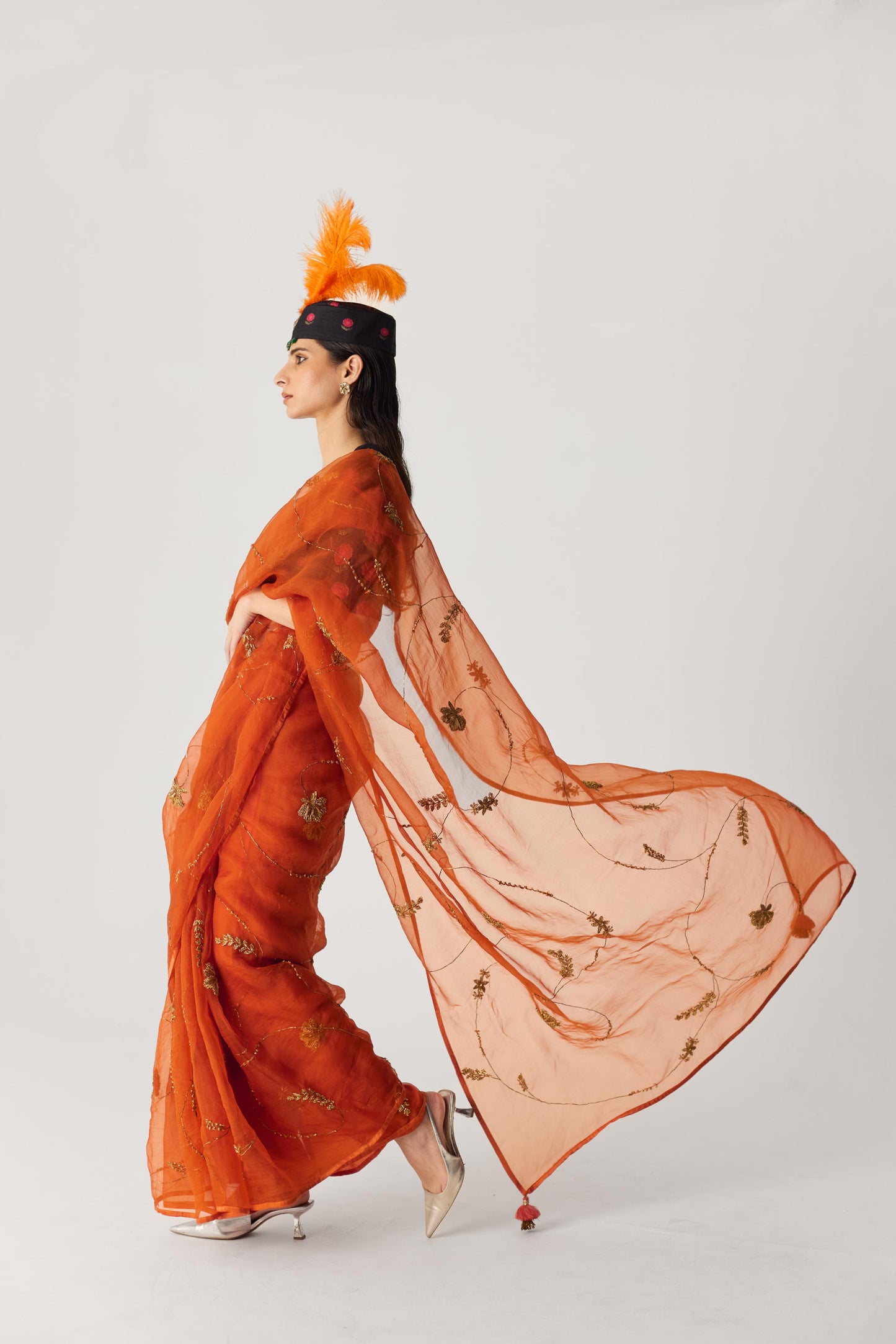 Orange Embroidered Saree