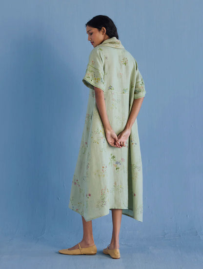 Imara Cowl Neck Linen Dress - Mint