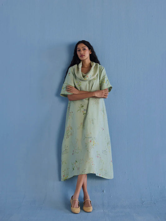 Imara Cowl Neck Linen Dress - Mint