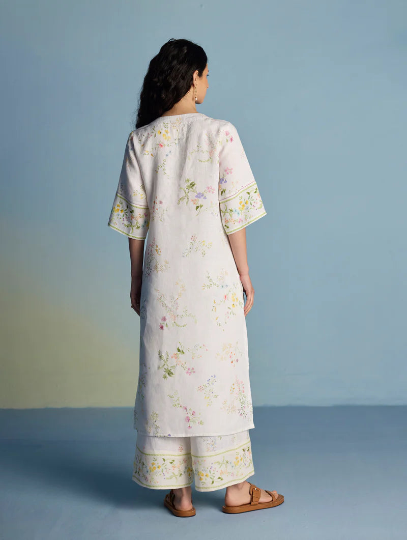 Para Hand-Embroidered Linen Kurta Set - White