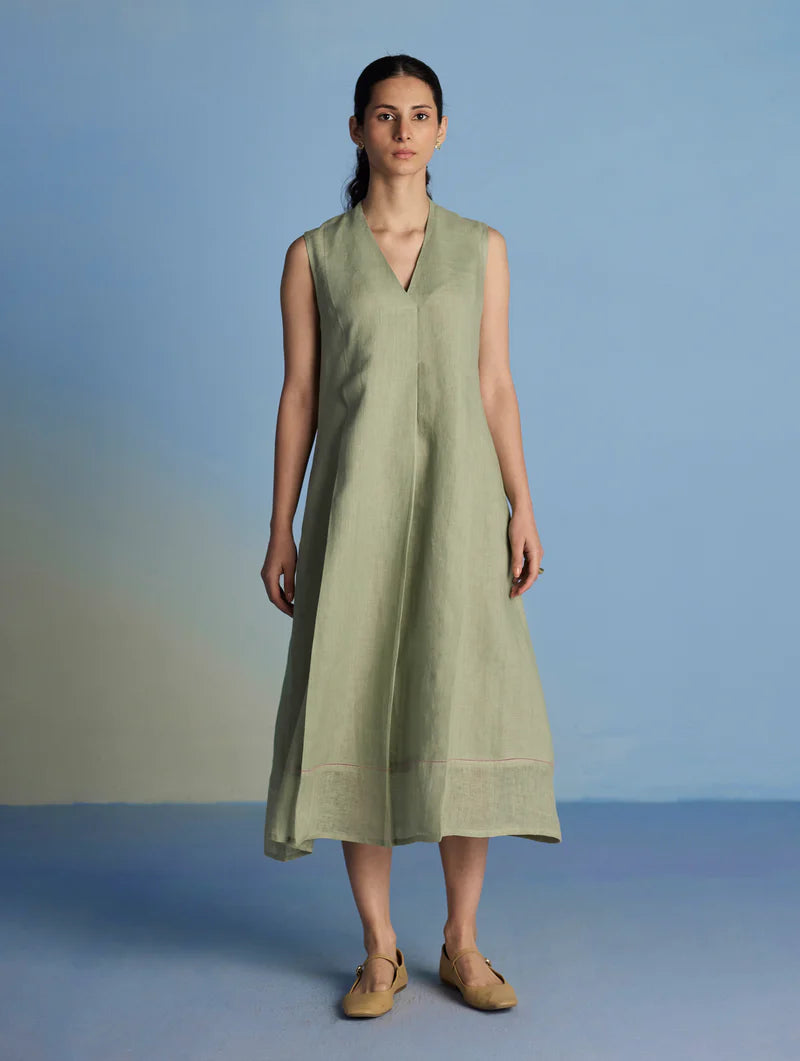 Ita Pleated Linen Dress - Mint