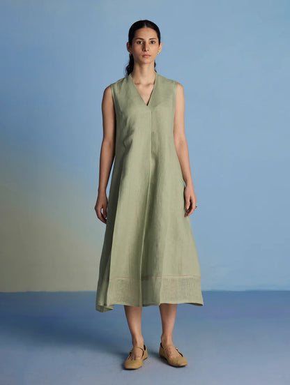 Ita Pleated Linen Dress - Mint