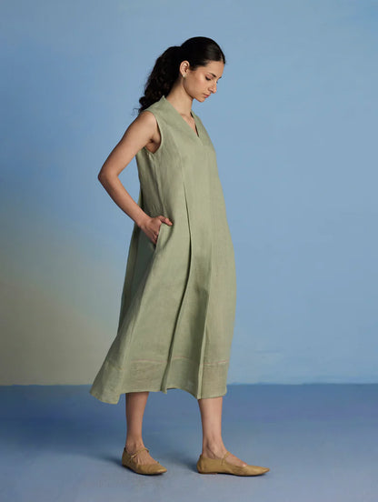 Ita Pleated Linen Dress - Mint