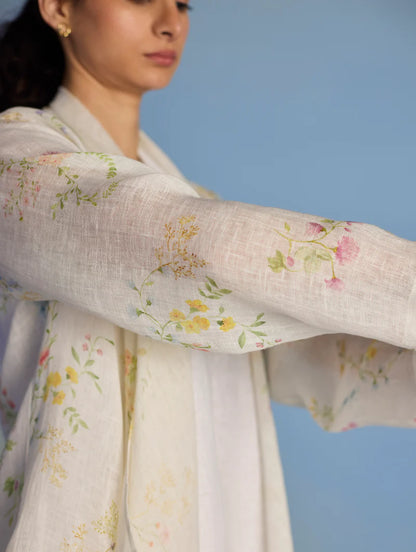 Tai Floral Sheer Linen Overlay - White