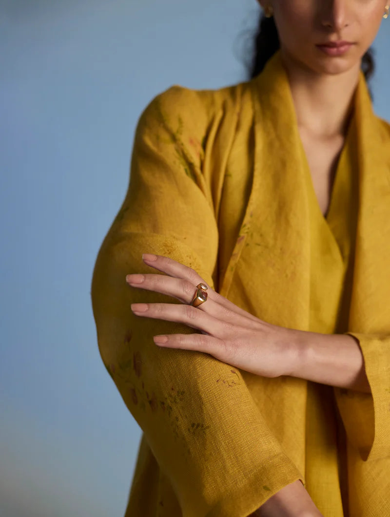 Tai Floral Sheer Linen Overlay - Ochre