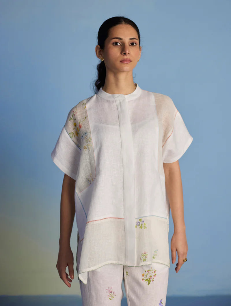 Aboli Patchwork Linen Shirt - White