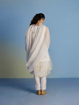 Aneya Patchwork Floral Linen Kurta Set - White (With Dupatta)