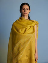 Aneya Patchwork Floral Linen Kurta Set - Ochre (With Dupatta)