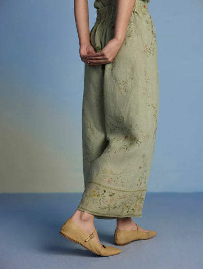 Para Hand-Embroidered Linen Kurta Set - Mint