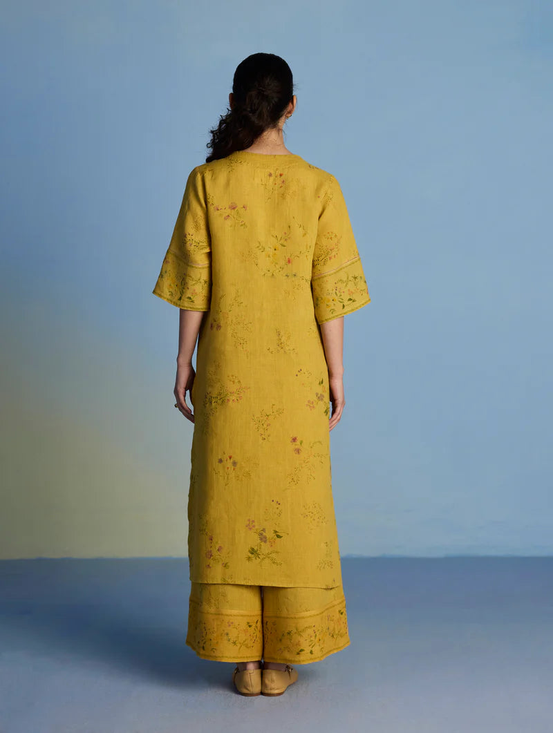 Para Hand-Embroidered Linen Kurta Set - Ochre