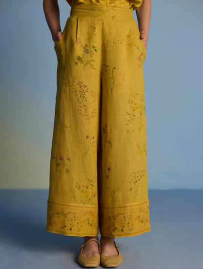 Para Hand-Embroidered Linen Kurta Set - Ochre