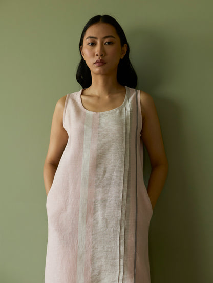 Yara Sleeveless Border Linen Kurta Set - Blush