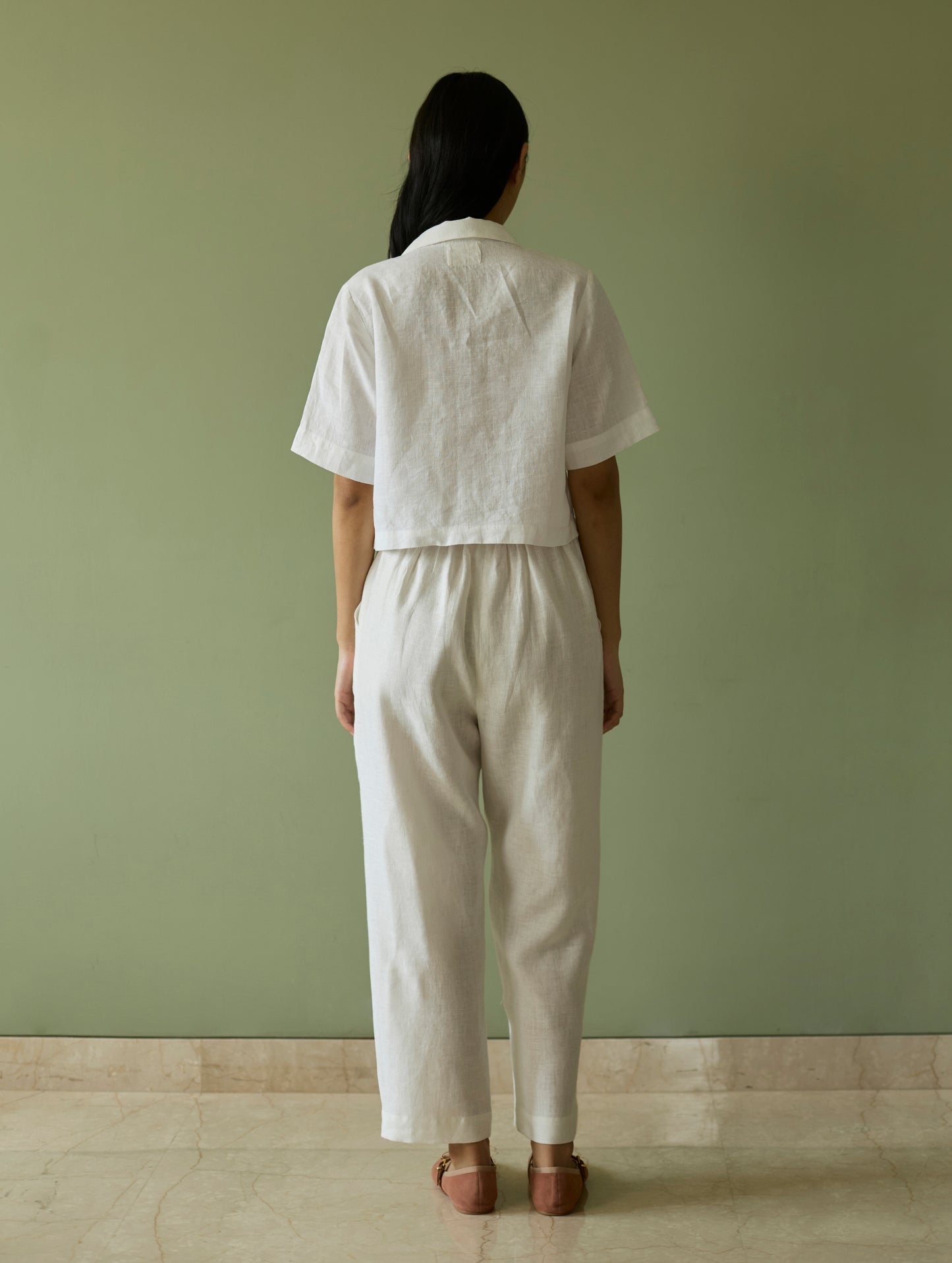 Kiera Cuban Collar Linen Co-ord Set - Ivory