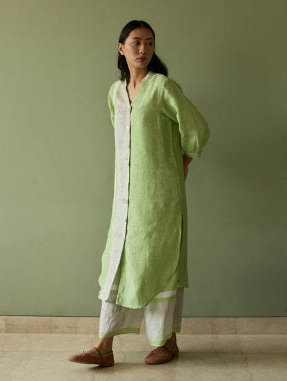 Mori Border Linen Shirt Kurta Set - Meadow