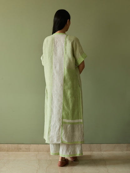 Pira Stripe Linen Tunic Kaftan Set - Meadow