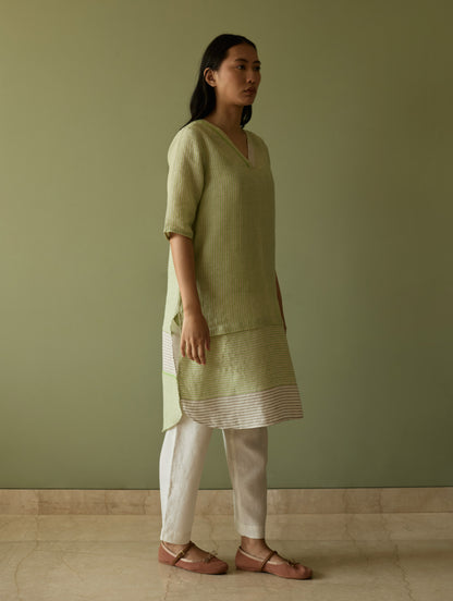 Jira Pleated Stripe Linen Co-ord Set - Meadow