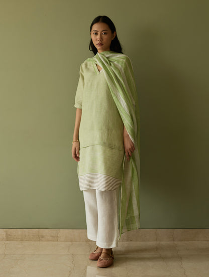 Jira Pleated Stripe Linen Co-ord Set - Meadow