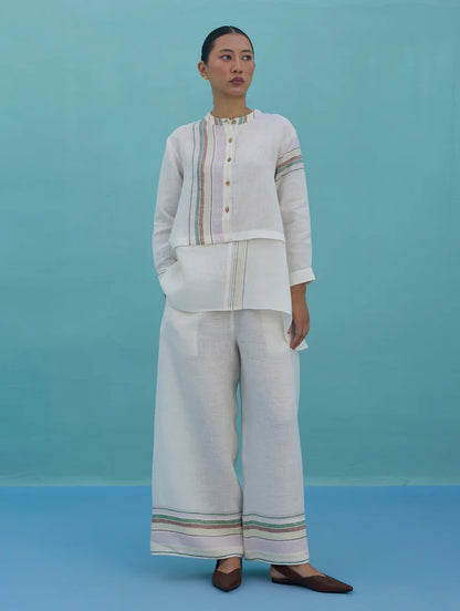 Amaya Border Linen Top - Ivory