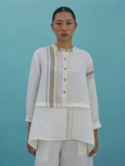 Amaya Border Linen Top - Ivory