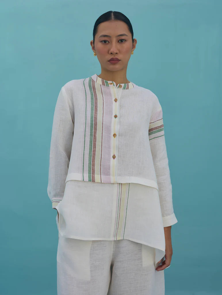 Amaya Border Linen Co-ord Set - Ivory