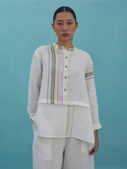 Amaya Border Linen Co-ord Set - Ivory