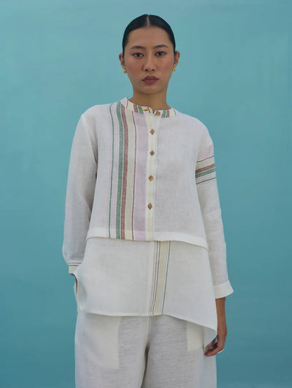 Amaya Border Linen Top - Ivory
