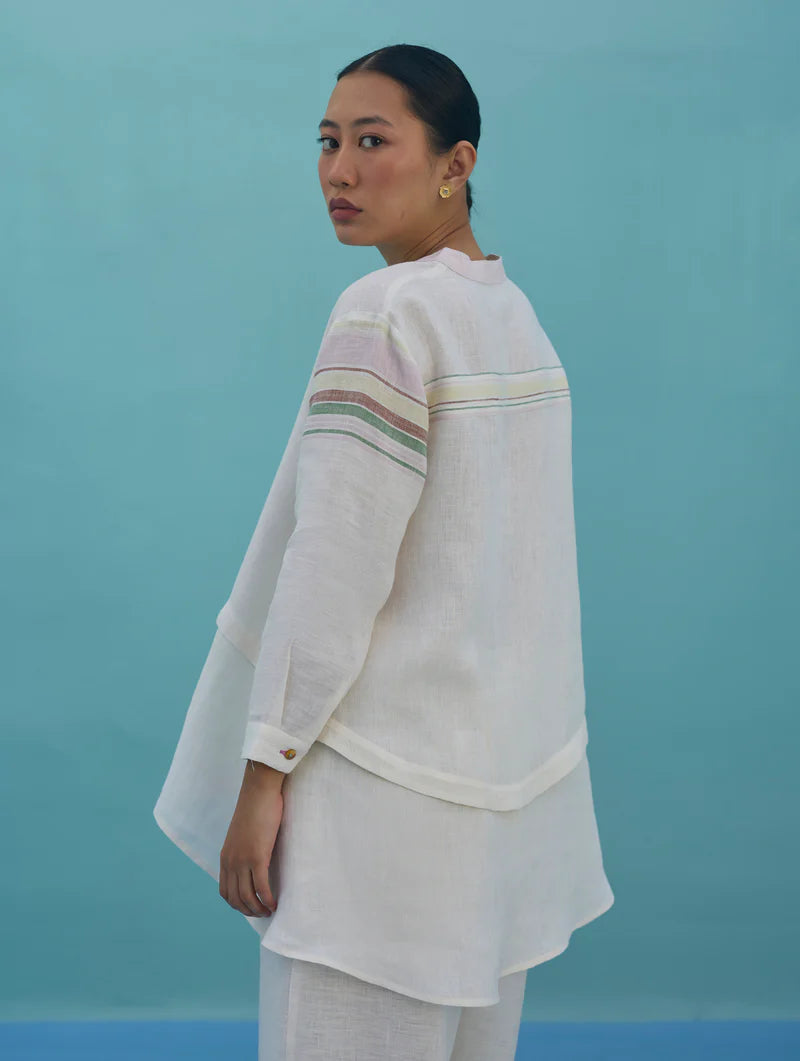 Amaya Border Linen Top - Ivory