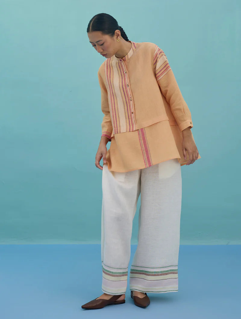 Amaya Border Linen Top - Apricot