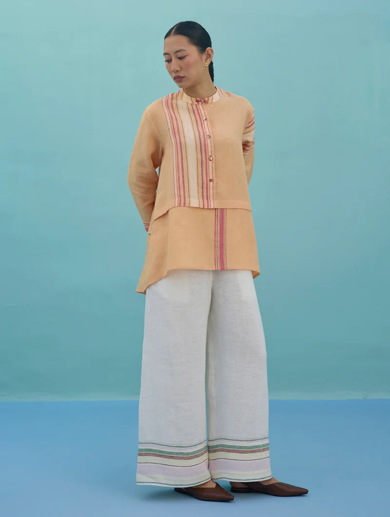 Alina Border Linen Pants - Ivory