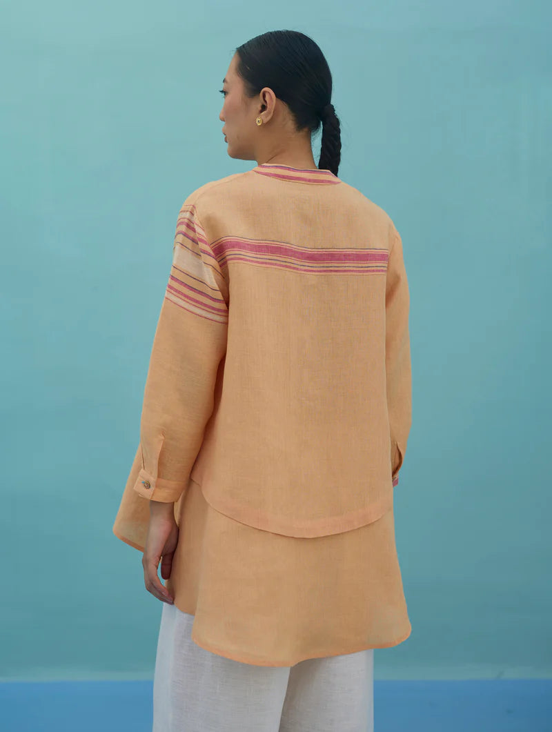 Amaya Border Linen Top - Apricot