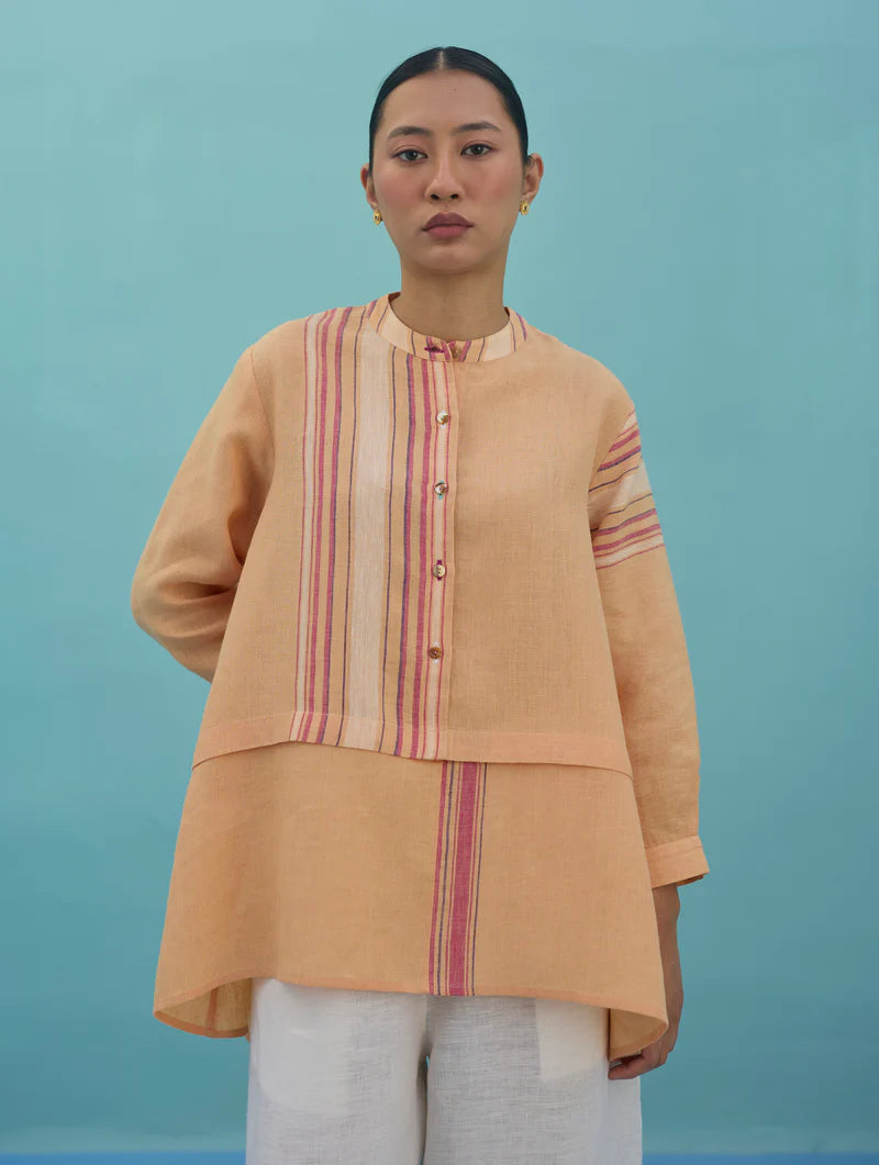 Amaya Border Linen Top - Apricot