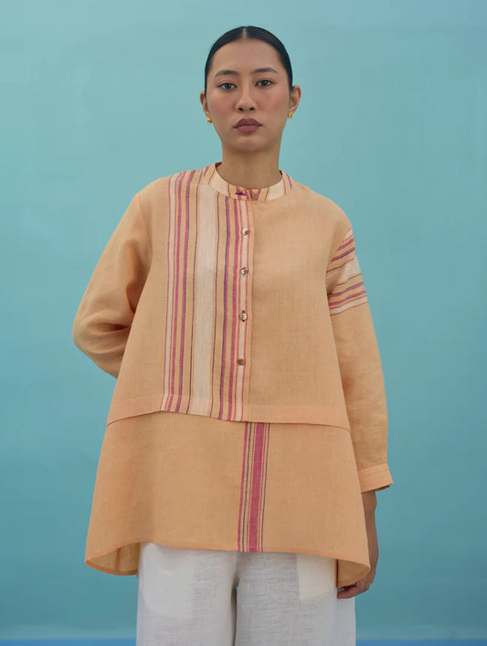 Amaya Border Linen Top - Apricot