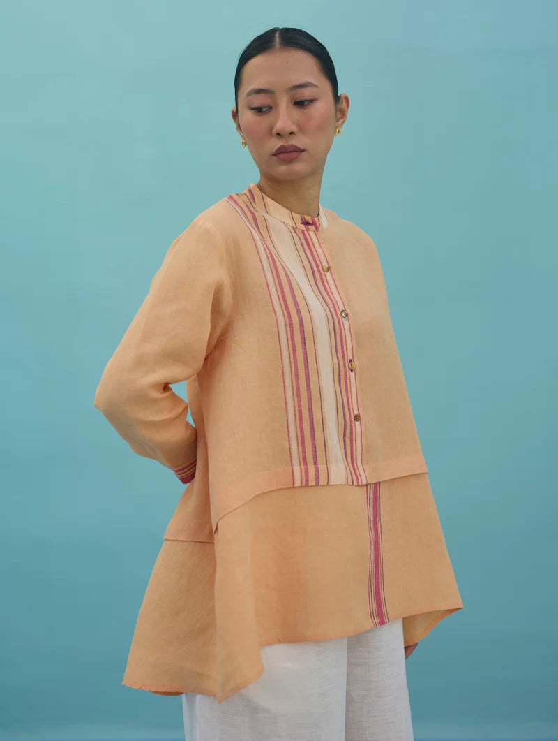 Amaya Border Linen Top - Apricot