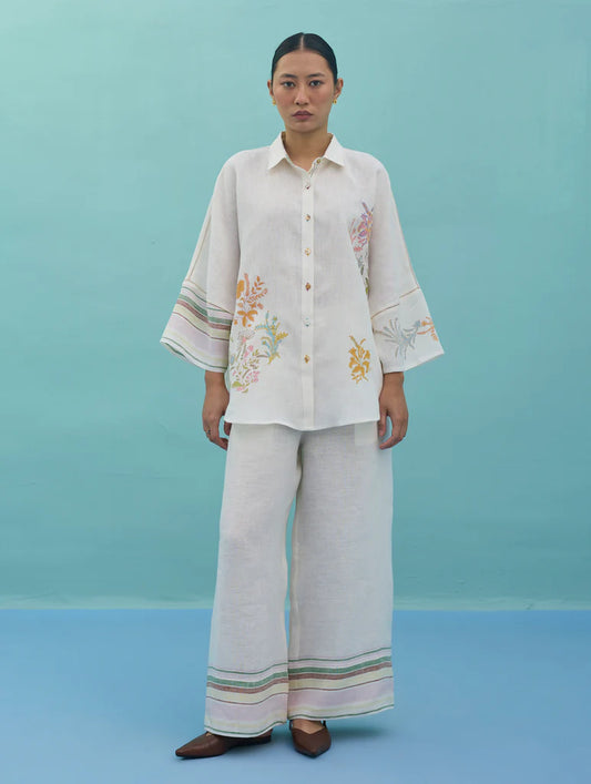 Iva Block Printed Embroidered Co-ord Set  - Ivory