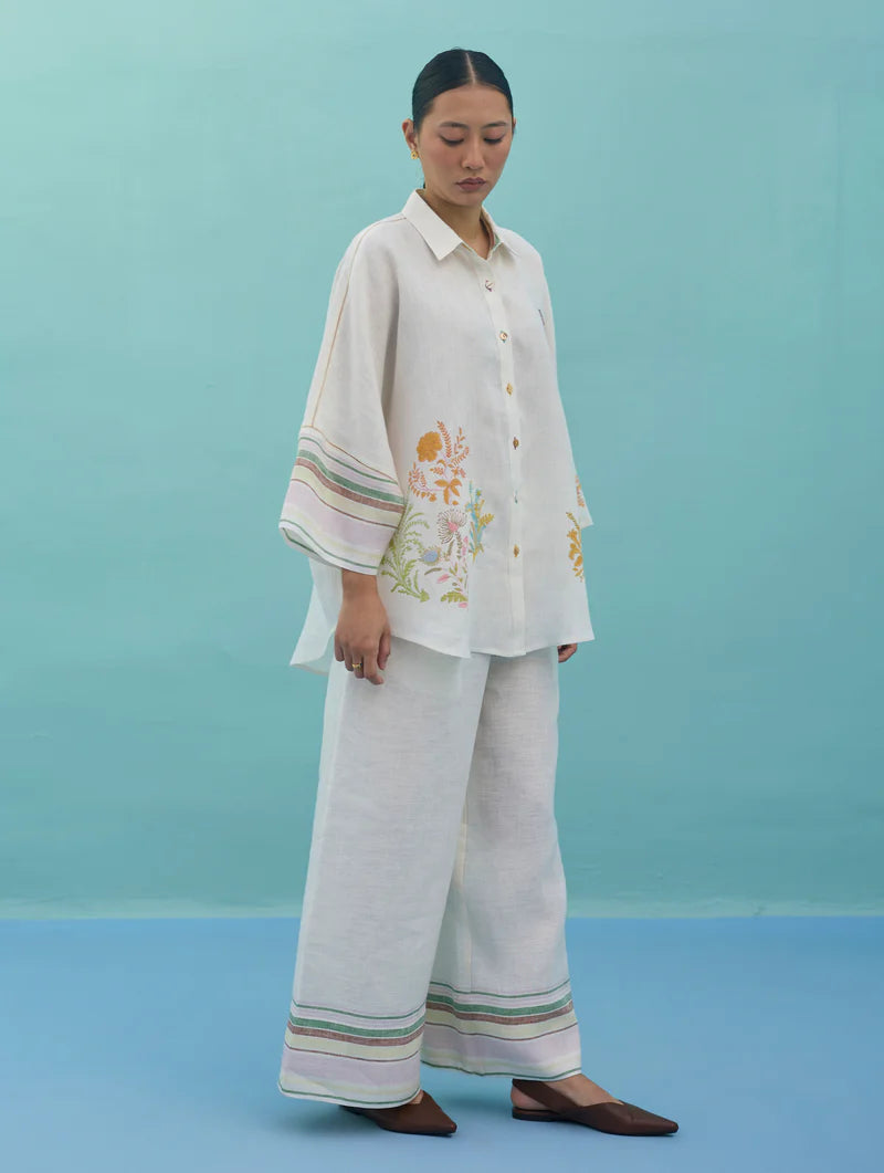 Iva Block Printed Embroidered Co-ord Set  - Ivory