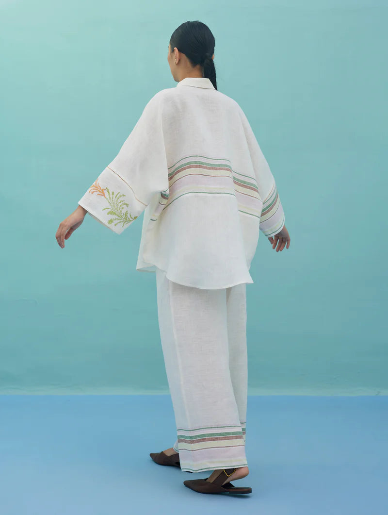 Iva Block Printed Embroidered Co-ord Set  - Ivory