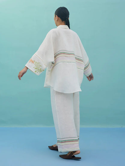 Iva Block Printed Embroidered Co-ord Set  - Ivory