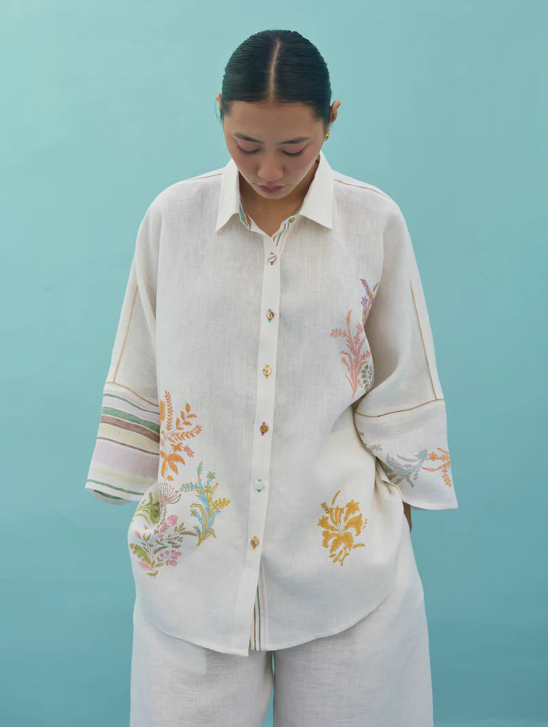 Iva Block Printed Embroidered Co-ord Set  - Ivory