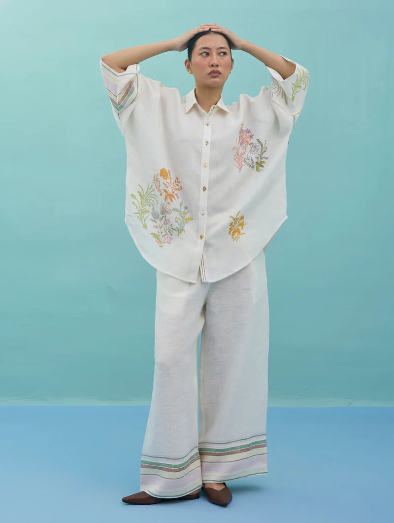Iva Block Printed Embroidered Co-ord Set  - Ivory