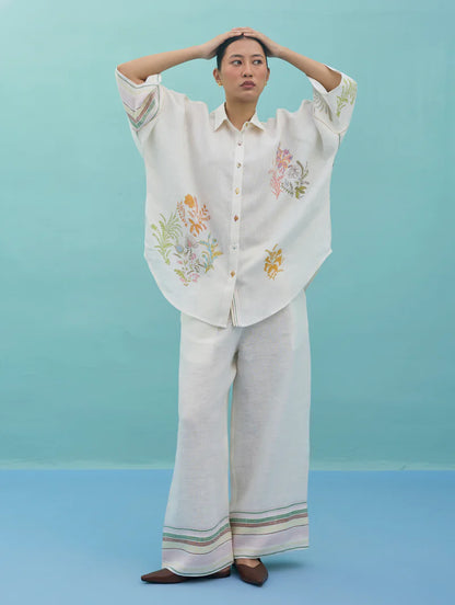 Iva Block Printed Embroidered Co-ord Set  - Ivory