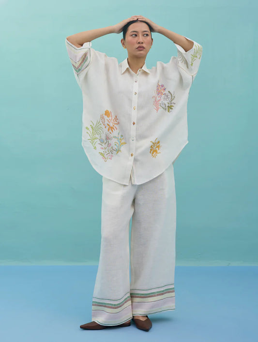 Iva Block Printed Embroidered Co-ord Set  - Ivory